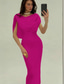 abordables Robes de cocktail-Robe midi capre sirène / trompette robes de cocktail robe élégante robe semi-formelle mariage longueur thé manches courtes col en V mousseline 2025