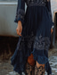 cheap Boho Dress-Women&#039;s Midi Dress Boho Dress Western Dress Fashion Classic Holiday Going out Weekend Regular Fit Flower Long Sleeve V Neck Dark Blue Summer