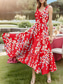 abordables Robes fleuries-Femmes Robe Midi Robe d&#039;Été Robe trapèze Robe à épaules dénudées Vacances Fête Anniversaire Extérieur Soirée Sortir Coupe Standard Fleuri Graphique Sans manches Col en U Bleu Clair Rouge Bleu Ciel