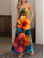 ieftine Rochii florale-Pentru femei Rochie Maxi Rochie A line Rochie de vară Rochie cu umeri Vacanță Casual Petrecere Dată Fit regulat Floral Grafic Fără manșon Pătrat Portocaliu Vară Primăvară