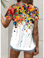cheap Art&amp;Design tee-Women&#039;s T Shirt Graphic Geometric Elegant Vintage Stylish Short Sleeve Crew Neck Regular Tops Daily Going out Patchwork Buttons Tiered White Summer Spring