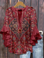 abordables Tops Florales-Blusa para mujeres con mangas de volantes en capas estampado floral gráfico bohemia vintage estilo diario de longitud 3/4 escote en V tops regulares prendas para uso diario vacaciones estampado en