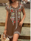billiga Blommiga klänningar-Dam Mini klänning T shirtklänning Solklänning Sommarklänning Semester Ledigt Boho Dagligen Utekväll Normal Blommig Grafisk Kortärmad V-hals Svart Vin Blå Brun Sommar
