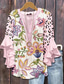 ieftine Topuri de vacanță pentru femei-Bluză pentru femei cu mâneci în volane stratificate imprimeu floral grafic paisley Bohemia vintage stil zilnic mânecă 3/4 decolteu în V bluze regulate haine de vacanță imprimeu negru roz mov violet
