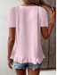 cheap Plain tee-Women&#039;s T Shirt Solid Color Plain Basic Casual Short Sleeve Crew Neck Regular Tops Daily Weekend Ruffle Eyelet White Yellow Pink Green Summer
