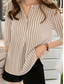 cheap Stripe&amp;Geometric Tops-Women&#039;s Shirt Striped Stylish Casual 3/4 Length Sleeve Crew Neck Regular Tops Daily Buttons Print White Pink Navy Blue Light Blue Summer