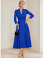 cheap Floor Length-A-Line Blazer Dress Mother of the Bride Dress Tuxedo Dress Stretch Crepe Elegant Simple Lapel Neckline Tea Length Satin 3/4 Length Sleeve with Solid Color