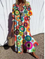 cheap Stripe&amp;Geometric Dress-Women&#039;s Maxi Dress A Line Dress Casual Outdoor Going out Regular Fit Floral Long Sleeve V Neck White Blue Orange Green Summer Spring