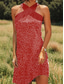 baratos Vestidos Boho-Mulheres Minivestido Vestidos Para o Verão Vestido A Line Férias Casual Para Noite Normal Gráfico Geométrica Poá Sem Manga Halter pescoço Vermelho Azul Roxo Verde Verão