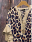 cheap Art&amp;Design Tops-Women&#039;s Blouse V Neck Graphic Leopard Striped Elegant Bohemia Ethnic 3/4 Length Sleeve Regular Tops Daily Holiday Vacation Wear Print Brown Khaki Summer Spring Fall