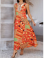 tanie Sukienki boho-Damskie Sukienka maxi Sukienka A line Letnie sukienki Urlop Codzienny Święto Luźna Kwiaty Graficzny Bez rękawów W serek Pomarańczowy Lato