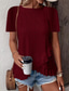 cheap Plain tee-Women&#039;s T Shirt Solid Color Plain Basic Casual Short Sleeve Crew Neck Regular Tops Daily Weekend Ruffle Eyelet White Yellow Pink Green Summer