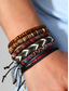 baratos Jóias Masculinas-Conjunto de pulseiras masculinas trançadas com miçangas multicamadas estilo boho, vários designs de materiais - madeira, couro e corda, estilo tribal, praia e uso casual