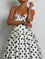 cheap Cocktail Dresses-Drop Waist Corset Dress A-Line Cocktail Dresses Polka Dots Dress Formal Wedding Semi Formal Dress Tea Length Midi Length Sleeveless Sweetheart Satin with Pleats Wedding Guest Dress 2025