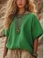 cheap Boho Tops-Women&#039;s Shirt Floral Bohemia Vintage Ethnic Half Sleeve Crew Neck Boat Neck Regular Tops Daily Holiday Going out Ruched Print Green Summer Spring