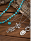 voordelige Dames ketting-Set gelaagde turquoise kralenkettingen voor dames in westernstijl – boho statement sieraden met cactus- en traanvormige bedels, ideaal voor festivals, countryconcerten en vrijetijdskleding