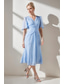 cheap Floor Length-Sky Blue Burnt Out Dots Lace A-Line Mother of the Bride Dress Elegant Simple Wedding Guest Dress V Neck Floor Length Chiffon Lace Short Sleeve with Ruching 2025