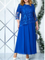 preiswerte Teelänge-A-Linie Plus Size Kleid Mutter der Braut Kurvenkleid Elegantes Rundhals Knöchellanges Spitze 3/4-lange Ärmel mit einfarbig
