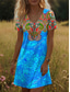 billige Boho-kjoler-Dame Mini kjole T skjortekjole Solkjole Sommerkjole Ferie Fritid Bohem Daglig Ut på byen Normal Grafisk Paisly Kortermet V-hals Blå Oransje Sommer