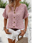billige Blomstrete topper-Dame Bluse Blomstret Stilfull Fritid Kortermet Crew-hals Vanlige topper Daglig Knapper Trykt mønster Rosa Navyblå Oransje Sommer
