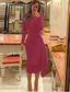 voordelige Cocktailjurken-Strand Bruiloft Sheath Cocktailsjurken Elegante Jurk Formele Herfst Knie Lengte Lange Mouw Sieraad Hals Rekbare Stof met Plooien Rimpel Jurken