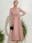 cheap Floor Length-A-Line Blazer Dress Mother of the Bride Dress Tuxedo Dress Stretch Crepe Elegant Simple Lapel Neckline Tea Length Satin 3/4 Length Sleeve with Solid Color