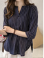 cheap Stripe&amp;Geometric Tops-Women&#039;s Shirt Striped Stylish Casual 3/4 Length Sleeve Crew Neck Regular Tops Daily Buttons Print White Pink Navy Blue Light Blue Summer