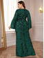 cheap GREEN-Mermaid / Trumpet Plus Size Dresses Elegant Curve Dress Formal Wedding Floor Length Long Sleeve V Neck Sequined with Sequin 2025