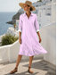 ieftine Rochie cu dungi și geometrică-Pentru femei Rochii Midi Rochie de schimb Casual Dată Fit regulat Grafic Dungi Manșon Lung Guler Cămașă Roz Îmbujorat Albastru piscină Mov Trifoi Vară Toamnă