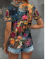 cheap Boho tee-Women&#039;s T Shirt Floral Graphic Plants Bohemia Vintage Stylish Short Sleeve Crew Neck Round Neck Regular Tops Daily Going out Weekend Print Yellow Blue Purple Green Summer Spring