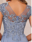 cheap Floor Length-Blue Red A-Line Mother of the Bride Dress Elegant Luxurious Boat Neck Floor Length Chiffon Lace Short Sleeve with Tier Cascading Ruffles 2025