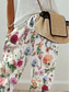 cheap Straight-Leg Pants-Women&#039;s Culottes Wide Leg Elegant Vacation Vintage Full Length High Waist Floral Graphic Printing Breathable Soft Micro-elastic Outdoor Daily Daily Wear rice white Summer Spring Regular Fit