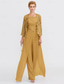 cheap Mom&#039;s Jumpsuits-Beach Wedding Jumpsuit/Pantsuit 3 Piece Mother of the Bride  Wedding Guest Elegant Plus Size Square Neck Floor Length Chiffon Corded Lace Sleeveless Wrap Included with Lace Appliques