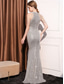 abordables Semi-formal / Cóctel-Vestidos de Quinceañera en Corte Sirena  Trompeta Vestido Elegante Formal Boda Largo Completo Sin Mangas Cuello Halter con Lentejuelas