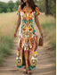tanie Sukienki boho-Damskie Sukienka maxi Sukienka letnia Sukienka A line Letnie sukienki Urlop Codzienny Codzienny Regularny Kwiaty W Tureckie Wzory Krótki rękaw W serek Rumiany róż Niebieski Pomarańczowy Lato