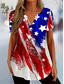 cheap Independence Day Top-Independence Day Women&#039;s Blouse Flag Stylish Casual Beach Short Sleeve V Neck Regular Tops Daily Buttons Print White Wine Red Blue Summer