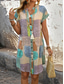 cheap Print Dresses-Women&#039;s Mini Dress Summer Dress Vintage Casual Street Date Loose Fit Geometric Short Sleeve Stand Collar Colourful Summer