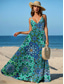 tanie Sukienki boho-Damskie Sukienka maxi Sukienka letnia Sukienka A line Sukienka na ramiączkach Urlop Codzienny Boho Plaża Regularny Graficzny Abstrakcja Zabytkowe Bez rękawów W serek Zielony Lato Wiosna