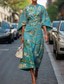 billige Elegante blomsterkjoler-Dame Midikjole Floral kjole Print kjole Elegant Mote utendørs Feriereise Daglig Normal Blomsternål i krystall Halvlange ermer Crew-hals Svart Rosa Blå Lilla Sommer