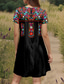 billiga Boho klänningar-Dam Mini klänning T shirtklänning Solklänning Sommarklänning Semester Ledigt Boho Dagligen Utekväll Normal Grafisk Paisley Kortärmad V-hals Svart Sommar