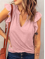 cheap Plain tee-Women&#039;s T Shirt Plain Fashion Modern Casual Short Sleeve V Neck Regular Tops Daily Weekend Ruffle White Pink Green Light Blue Summer