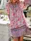 ieftine Rochii Boho-Pentru femei Rochie Mini Rochie florala Rochie Boho Rochie imprimata Clasic Modern În aer liber Vacanță Concediu Fit regulat Floare Manșon Lung În V Galben Roz Îmbujorat Bleumarin Albastru piscină