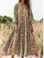abordables Robes Boho-Femmes Robe maxi Robe d&#039;Été Robe trapèze Robe Plissée Vacances Occasionnel Boho Quotidien Fête Sortir Coupe Ample Fleuri Graphique Manche 3/4 Col en V Jaune Violet Orange