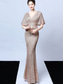 billige champagne-A-linje Quinceanera kjoler elegant kjole formell bryllup gulvlengde kort erm V-hals paljettert med dusker