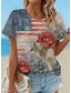 abordables Top jour de l’indépendance-T-shirt patriotique pour femme graphique drapeau vintage élégant classique à manches courtes col rond haut régulier impression quotidienne week-end blanc rouge bleu poussiéreux bleu clair