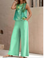 ieftine Costume de bluză de damă-Seturi de vacanță vintage de 2 piese pentru femei din bumbac și in fără mâneci cu guler rotund grafic în dungi casual de zi cu zi roșu albastru verde vară