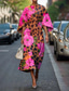 billige Elegante blomsterkjoler-Dame Midikjole Floral kjole Print kjole Elegant Mote utendørs Feriereise Daglig Normal Blomsternål i krystall Halvlange ermer Crew-hals Svart Rosa Blå Lilla Sommer