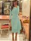 voordelige Cocktailjurken-Strand Bruiloft Sheath Cocktailsjurken Elegante Jurk Formele Herfst Knie Lengte Lange Mouw Sieraad Hals Rekbare Stof met Plooien Rimpel Jurken