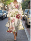 cheap Casual Floral Dresses-Women&#039;s Midi Dress Casual Dress Elegant Fashion Outdoor Daily Holiday Regular Fit Graphic Short Sleeve V Neck Black White Yellow Red Summer