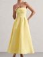cheap White Graduation Dresses-Women&#039;s Midi Dress White Dress Graduation Dress Prom Dress Party Dress Fashion Wedding Party Evening Party Regular Fit Plain Sleeveless Strapless Black White Yellow Pink Summer
